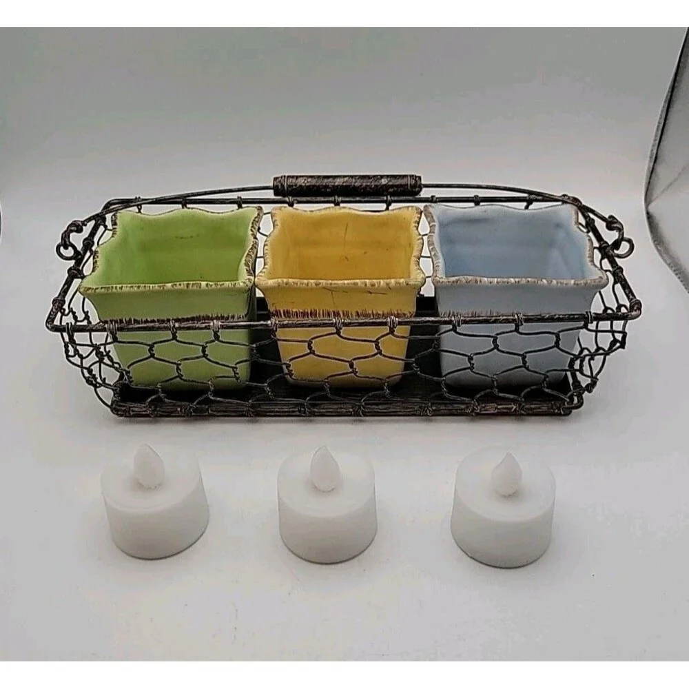 Partylite Vtg Votive Holder Set ~ Pastel Ceramics For Candles Or Use As Planters - Picture 2 of 11